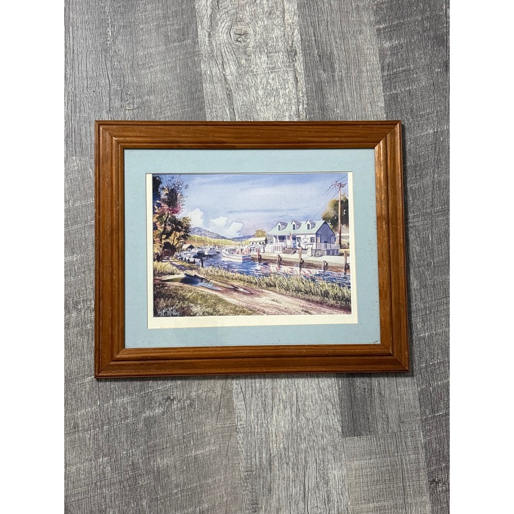 Harry McVay Framed Watercolor Print Plum Point Marina Chesapeake MD 16x13